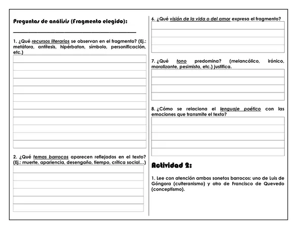 Guía de trabajo - Movimiento Literario Barroco