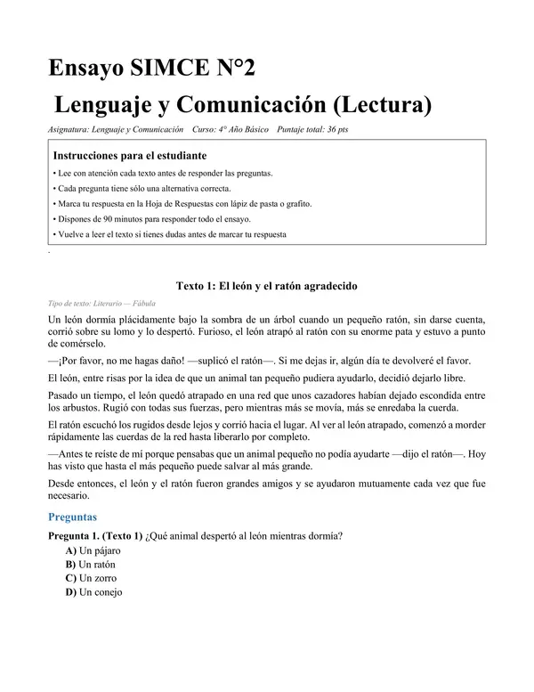 Ensayo simce n°2 