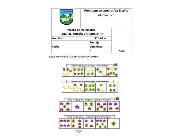 EVALUACIÓN ADICIÓN Y SUSTRACCIÓN 0 AL 20
