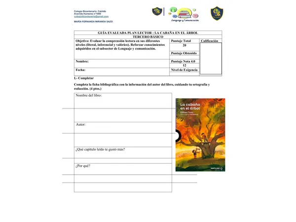 Evaluacion Planlector : La cabaña en el arbol