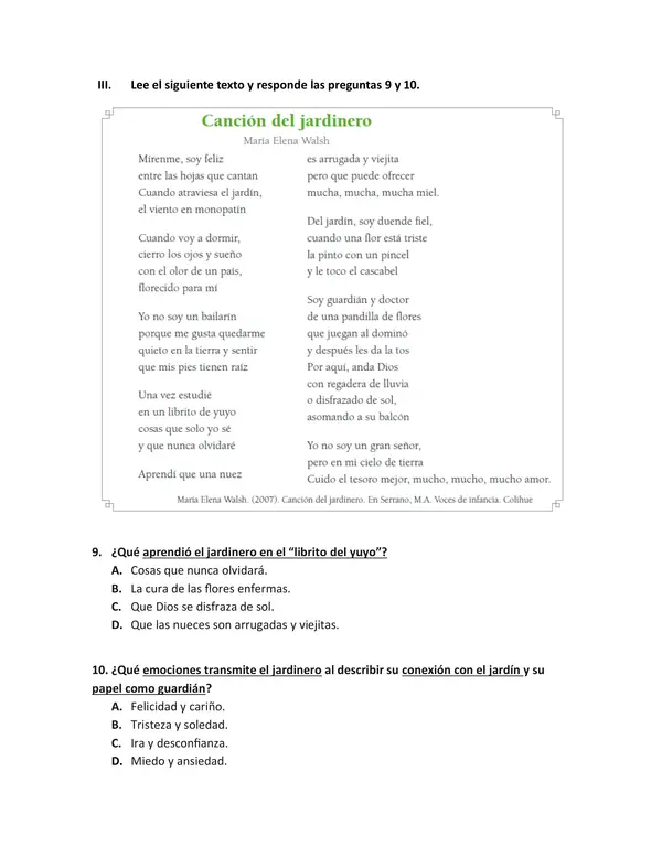 Evaluación de Poemas – 5° Básico