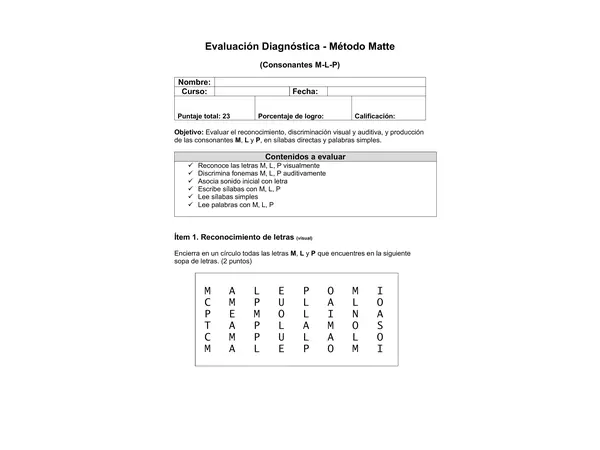 Evaluación Diagnóstica - Método Matte