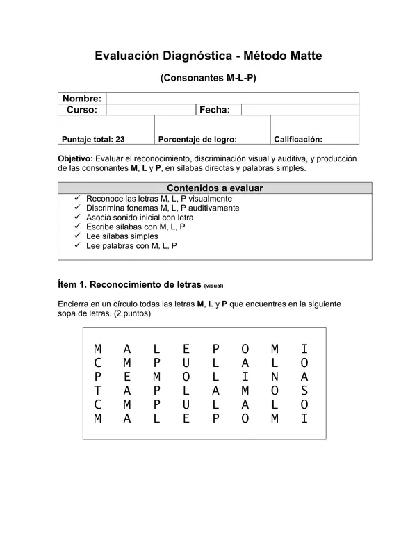 Evaluación Diagnóstica - Método Matte