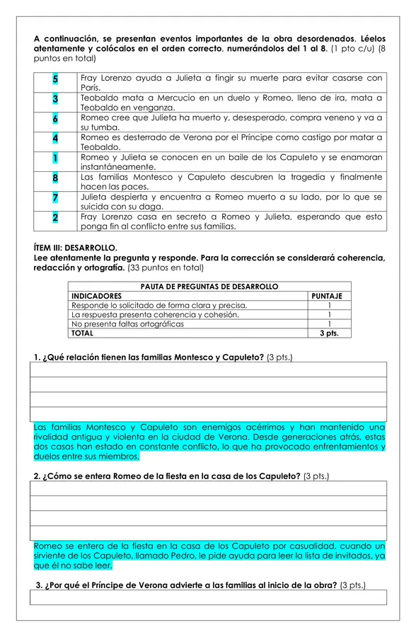 Prueba Lectura - Romeo y Julieta