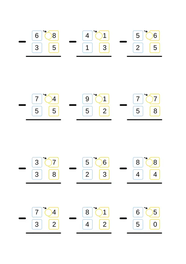 Sumas y restas con guías hasta 4 dígitos.