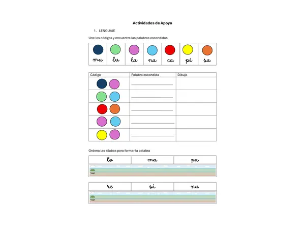 Actividades letras L, N, M, C, P, S. 