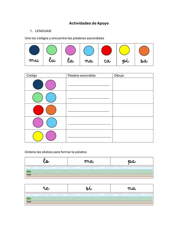 Actividades letras L, N, M, C, P, S. 