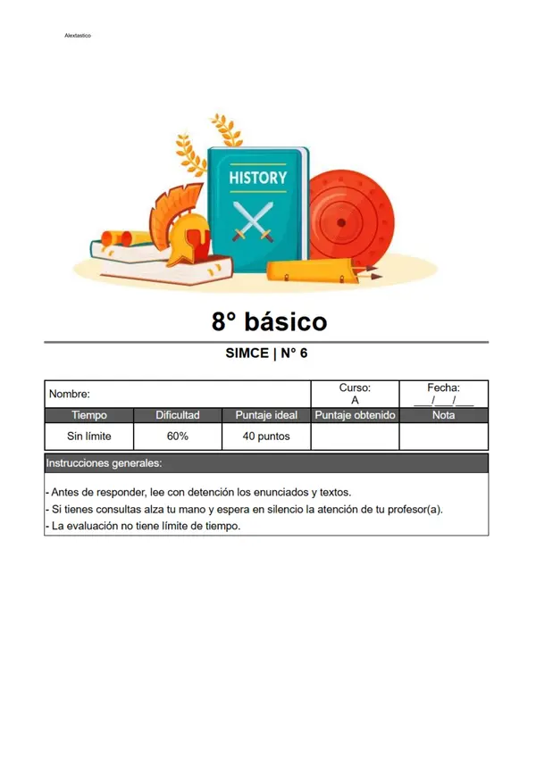 ENSAYO SIMCE de Historia, Geografía y Ciencias Sociales (8° básicos)