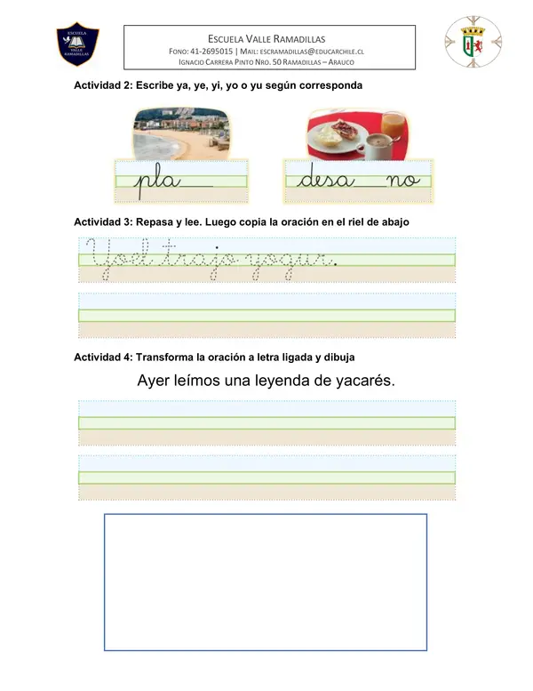 Guía de Aprendizaje letra Y 1° Básico