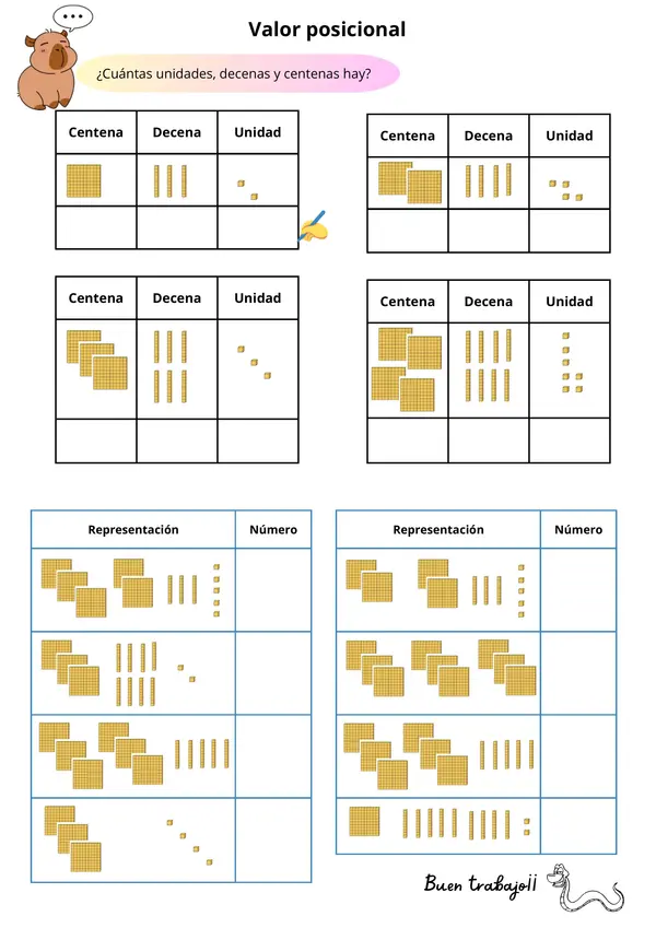 Valor posicional, Matemática, Numeros hasta 1000