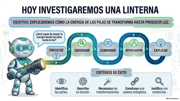 5° Básico Ciencias Naturales: Linterna y energía — Explicar su transformación