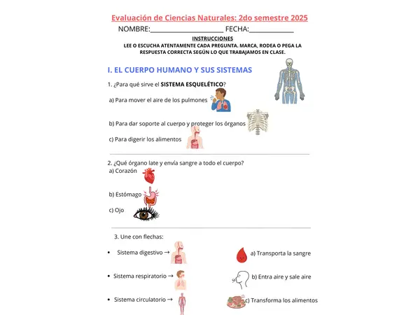 Evaluación adaptada de Ciencias Naturales