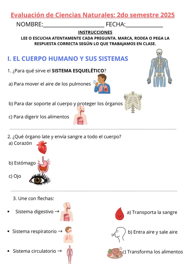 Evaluación adaptada de Ciencias Naturales