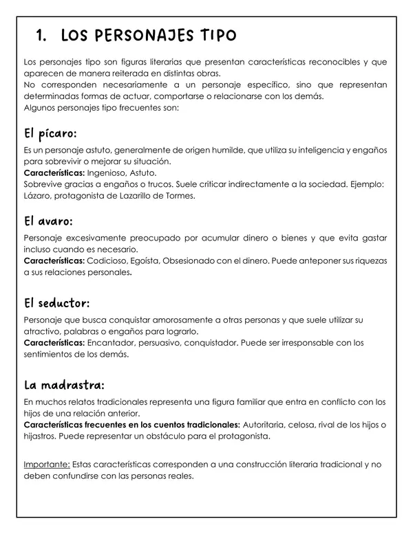 Lengua y literatura - Personaje tipo, símbolo y tópico literarios 1° medio