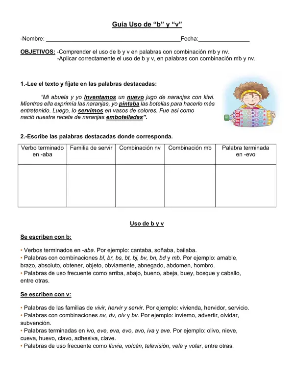 Guía "Uso de B y V" Primer ciclo