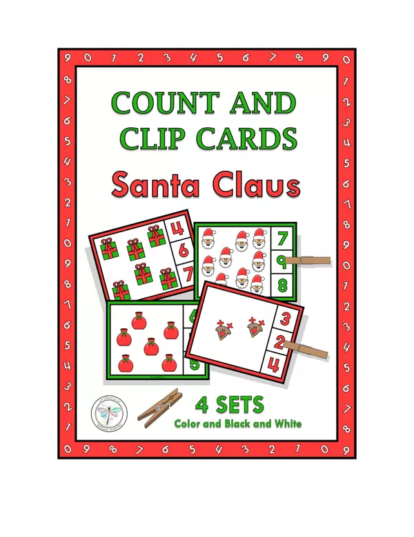 Count and Clip Cards Christmas Santa Claus A contar Papá Noel