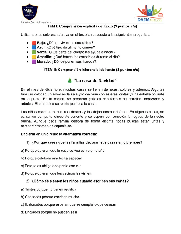 Evaluación comprensión lectora 2do básico