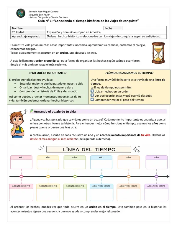 Guía N.°1: Orden cronológico y viajes de conquista - 5°Básico
