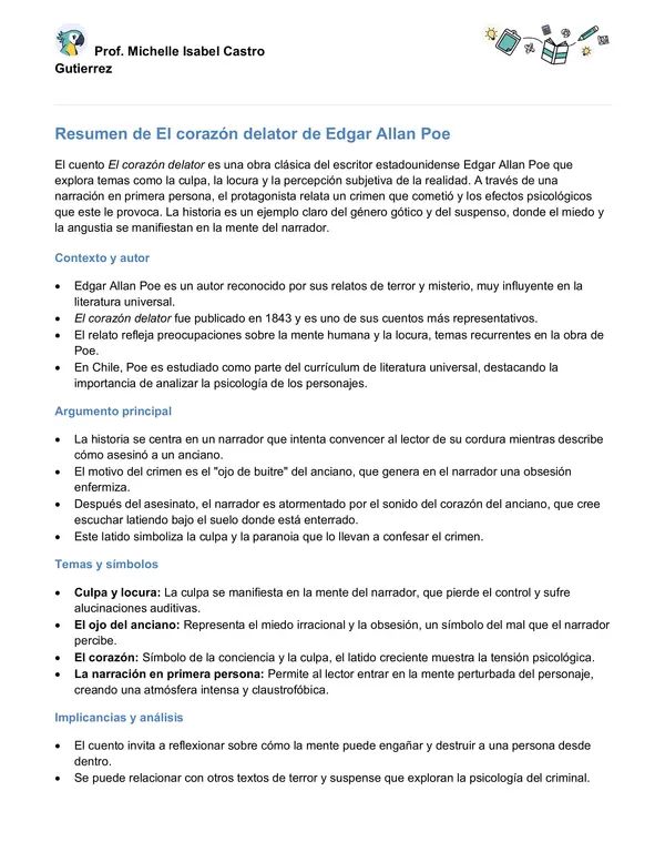 Resumen Corazon delator, Edgar Allan Poe