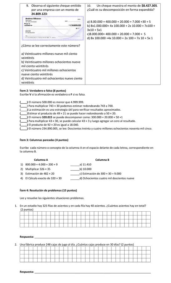 Evaluación MAEMATICAS UNIDAD 1 NUMEROS
