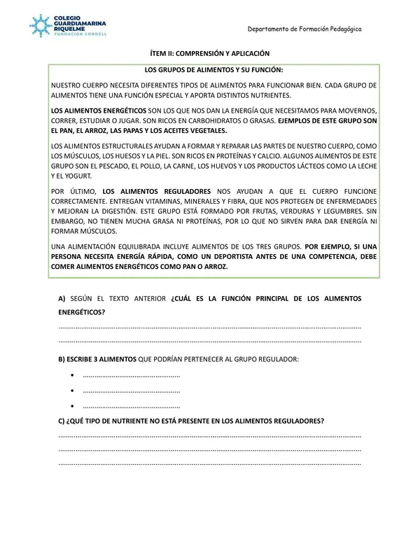 GUÍA DE REPASO PRUEBA: ALIMENTOS Y NUTRIENTES 