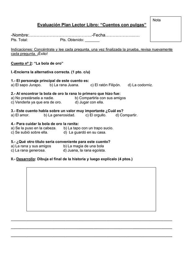 Evaluación libro "Cuentos con pulgas" de Saúl Schkolnik. 