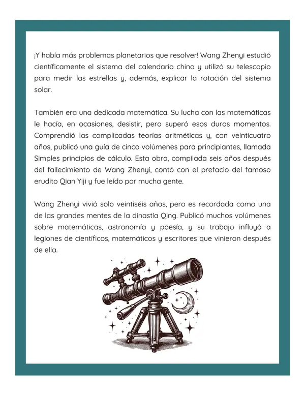 Comprensión lectora: Biografía - Wang Zhenyi