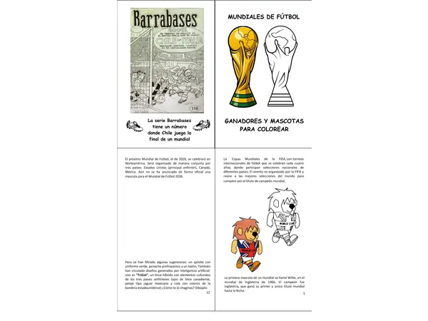 Libro para aprender y pintar sobre los Mundiales de Fútbol y sus mascotas"