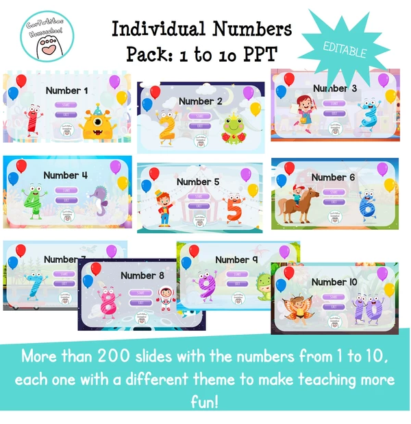 Individual Numbers Pack: 1 to 10 PPT | Números del 1 al 10 en inglés