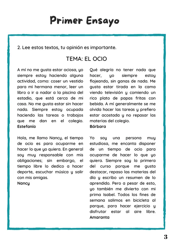 Ensayo de Lenguaje 4° Básico + Hoja de Respuestas y Pauta