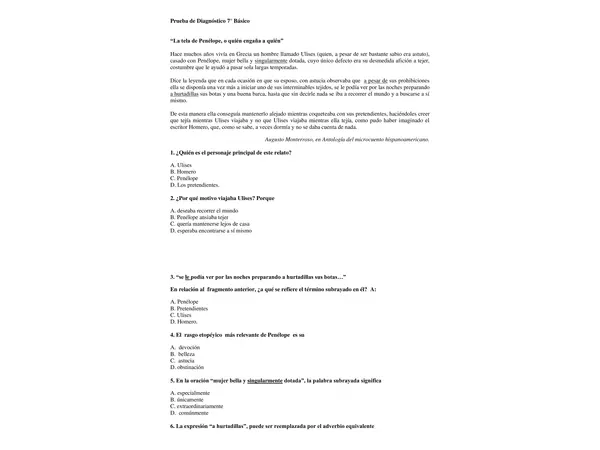 "7mo Básico: LENGUAJE Prueba Diagnóstico con Soluciones"