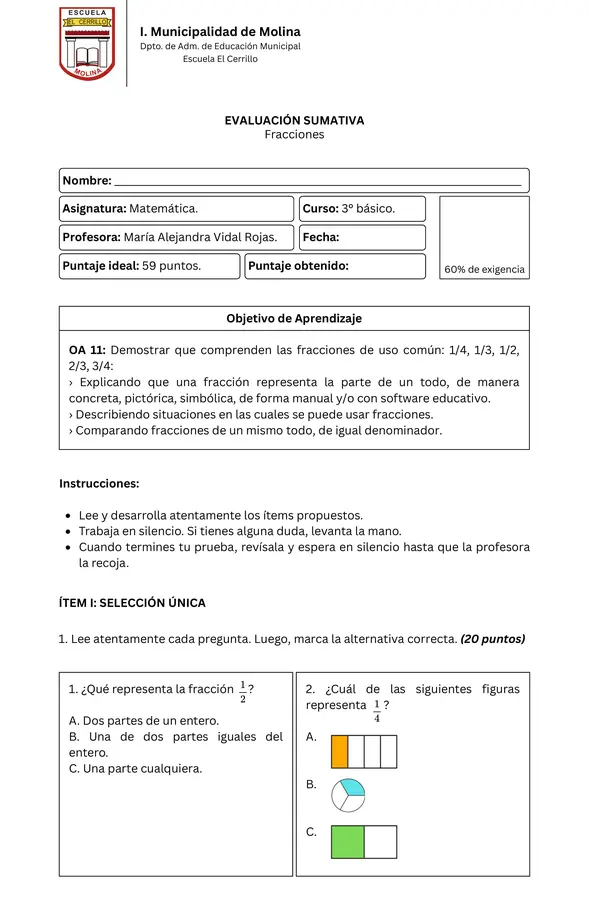 Prueba: Fracciones