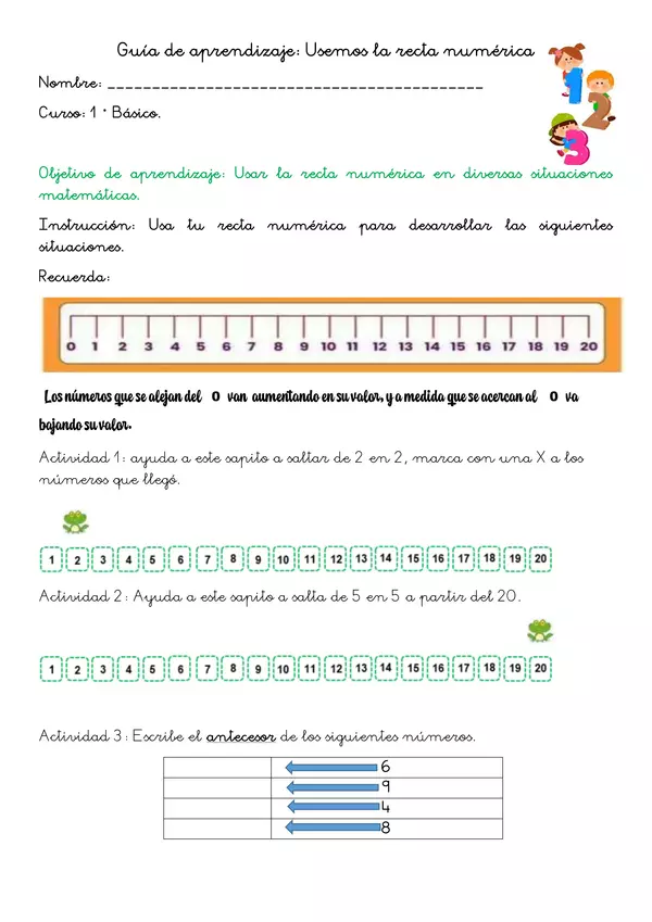Guía de aprendizaje: Usemos la recta numérica.