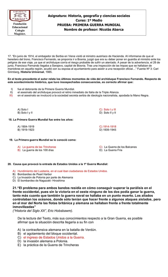 Prueba 1º guerra Mundial