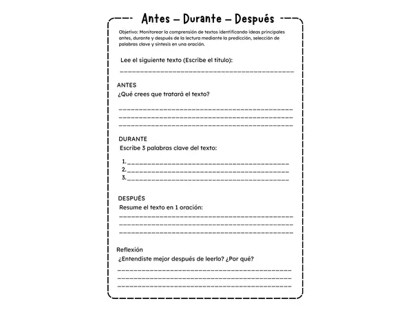 Estrategia de lectura: antes, durante y después (ficha)