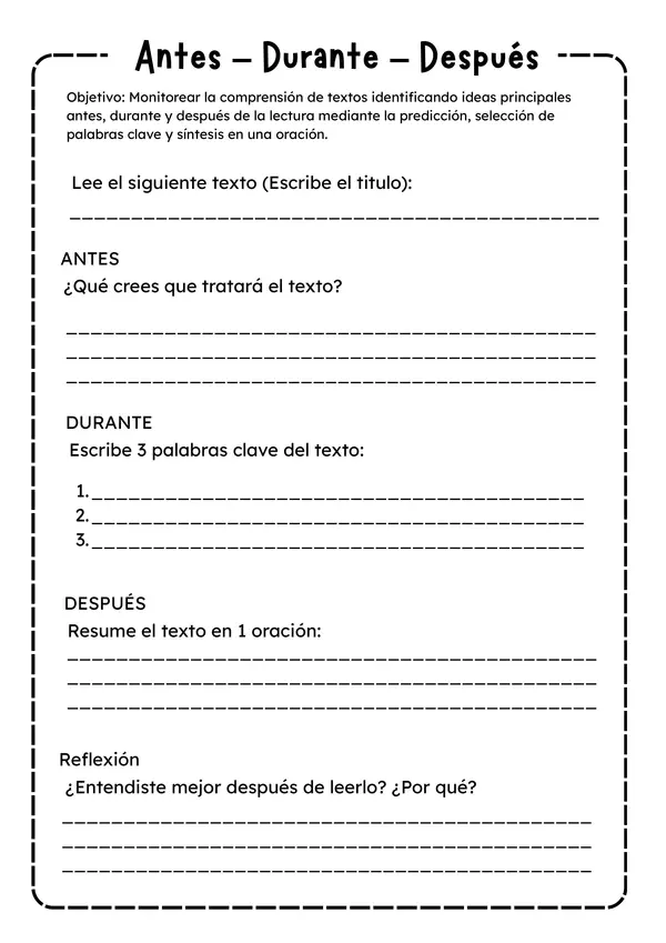 Estrategia de lectura: antes, durante y después (ficha)