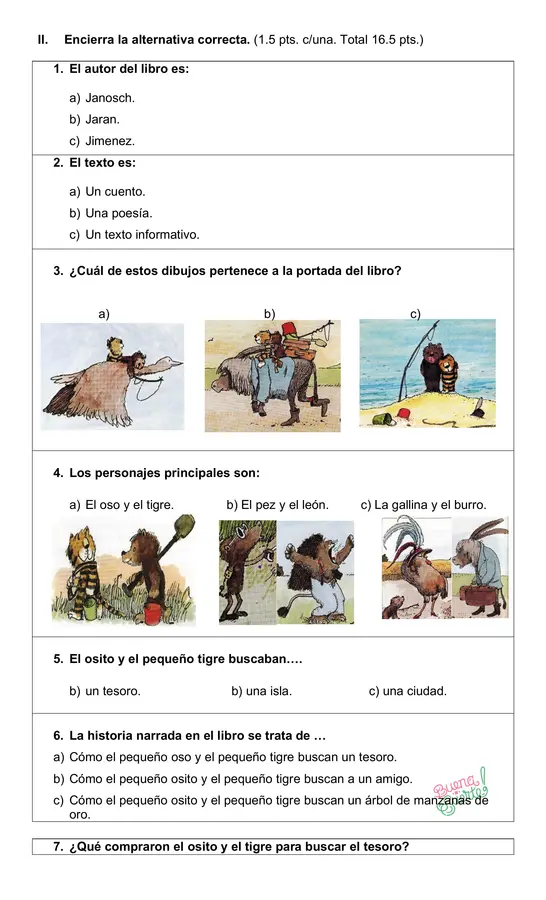 Prueba del libro "Vamos a buscar un tesoro"