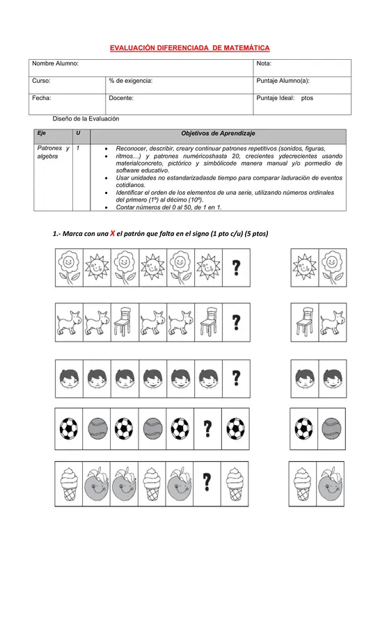 Evaluación de matemática adecuada para primero básico 