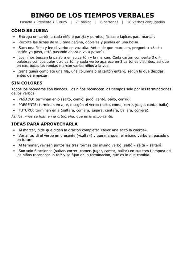 🎲 ¡Bingo de los tiempos verbales!