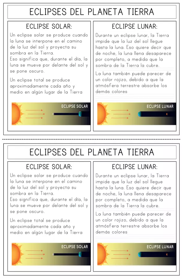 Eclipses de la Tierra - materia para cuaderno