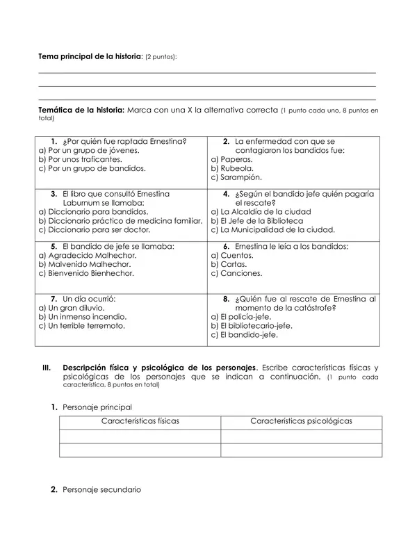 Evaluación lectura “El secuestro de la bibliotecaria”