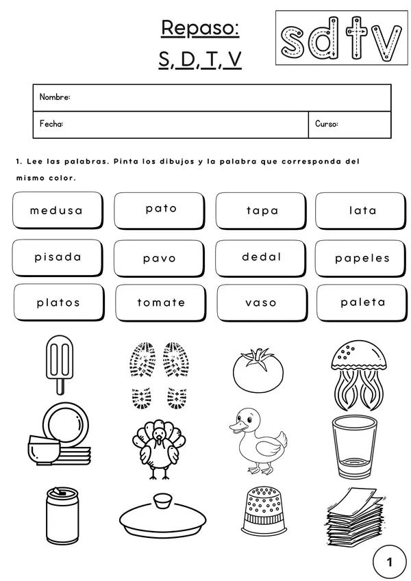Lectura de oraciones con S, D, T, V