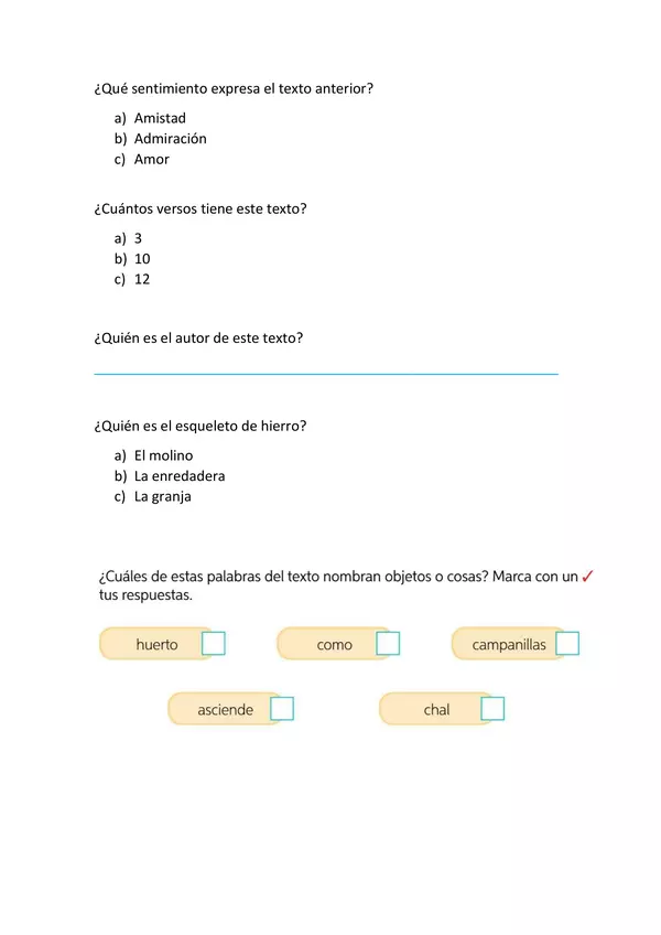 Comprensión de lectura "La enredadera"