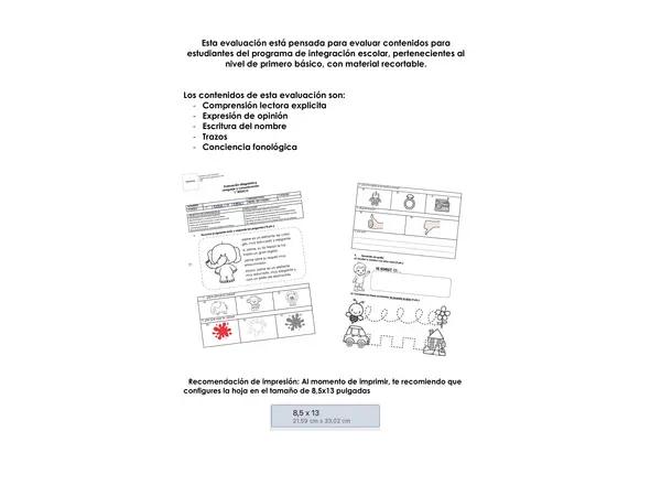 EVALUACIÓN DIAGNOSTICA PRIMERO BÁSICO PIE