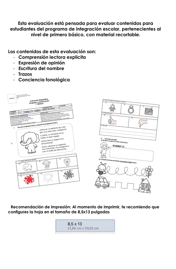 EVALUACIÓN DIAGNOSTICA PRIMERO BÁSICO PIE