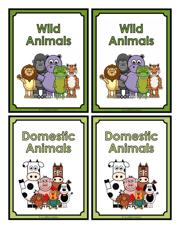 Flash Cards Wild Domestic Animals Cut Color BW