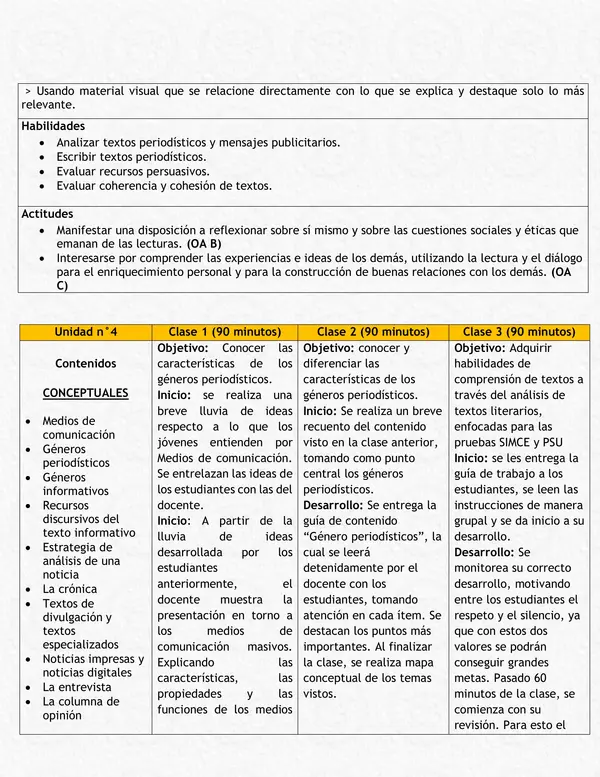 Planificación Clase a Clase: Octubre | Lenguaje y Comunicación 1° Medio