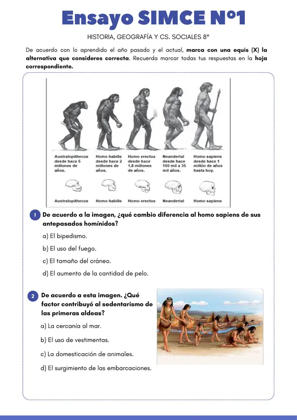 Ensayo SIMCE Historia 8° Básico Año 2025