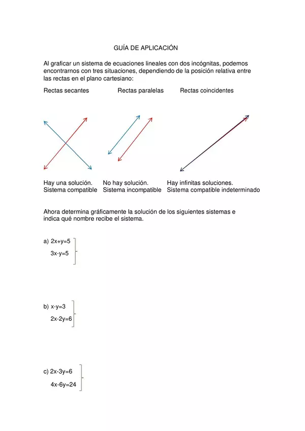 GUIA sistema de ecuaciones lineales ,  Tercero Medio,  matematicas
