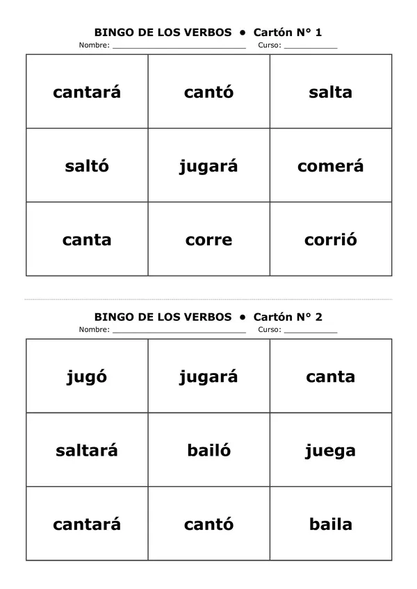 🎲 ¡Bingo de los tiempos verbales!